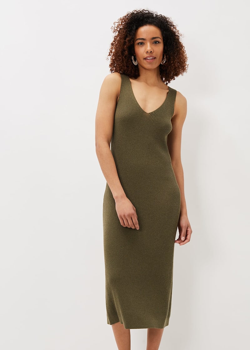 Green ribbed midi dress 2025