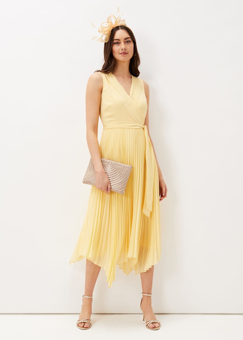 Warehouse yellow pleated dress 2025