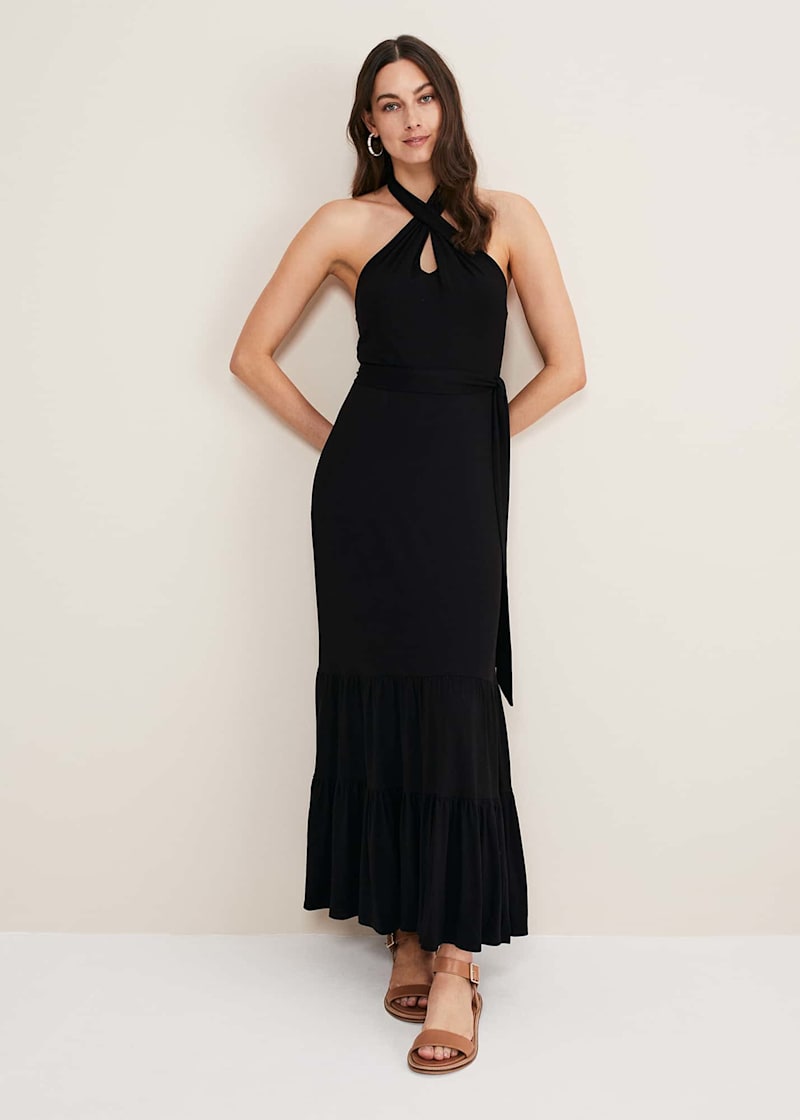 Petite Halter Keyhole Split Leg Maxi Dress