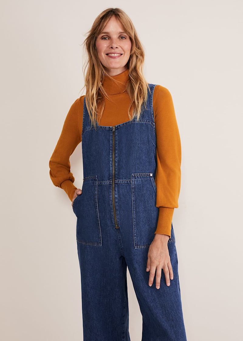 Button Front Wide Leg Romper Dungaree