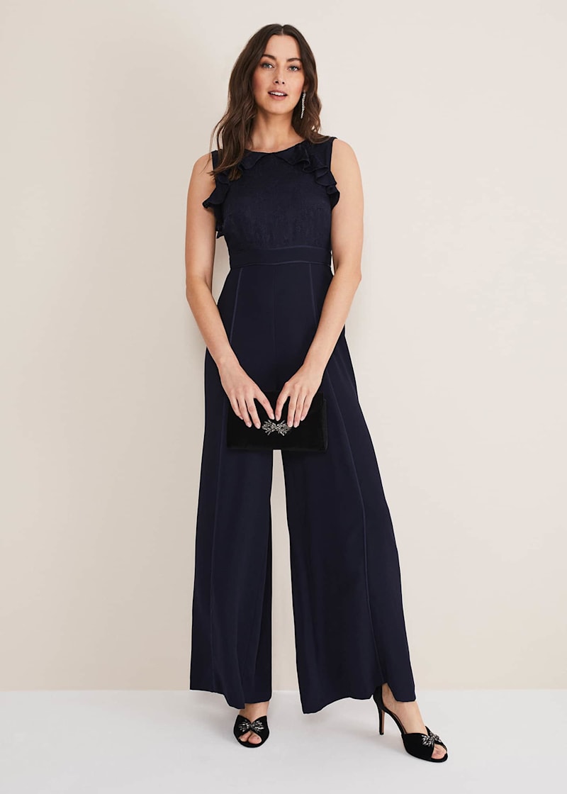 Formal navy blue jumpsuit top