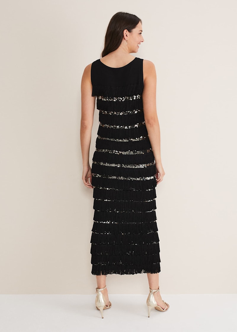 Black fringe online maxi dress