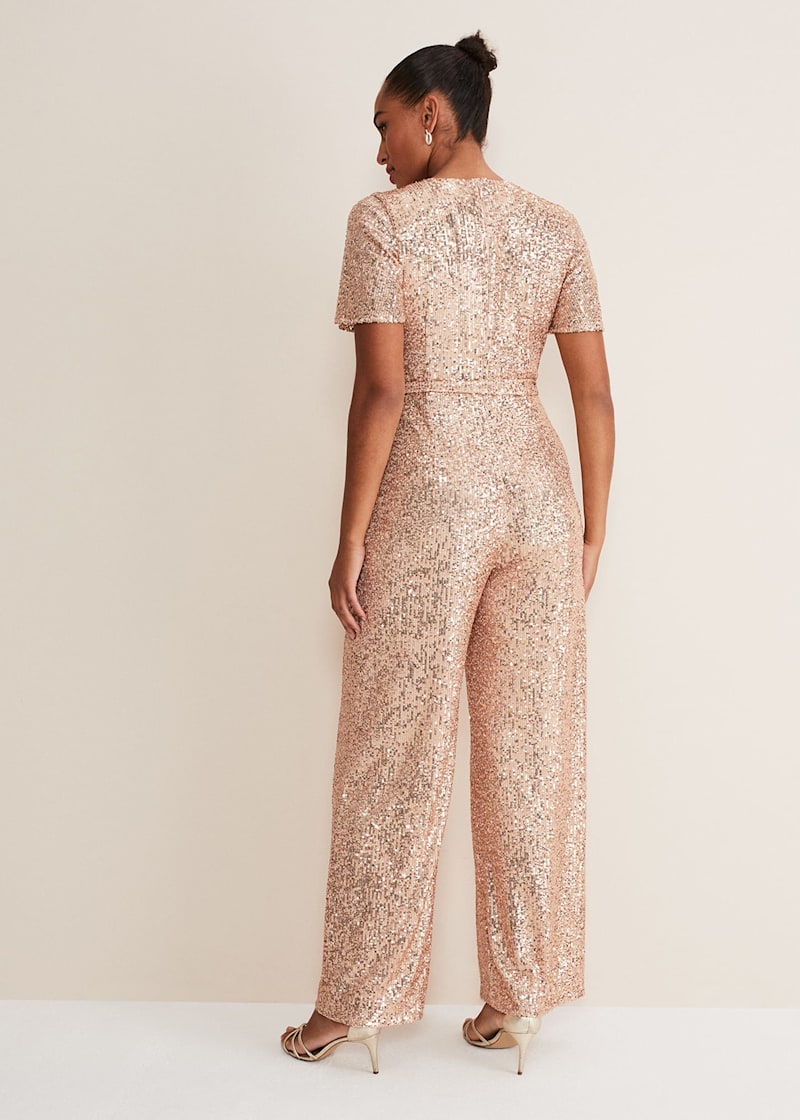 Rose gold sequin jumpsuit discount