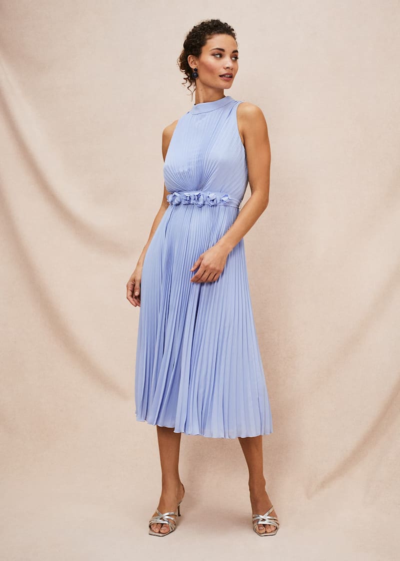 Sleeveless pleated midi sales dress