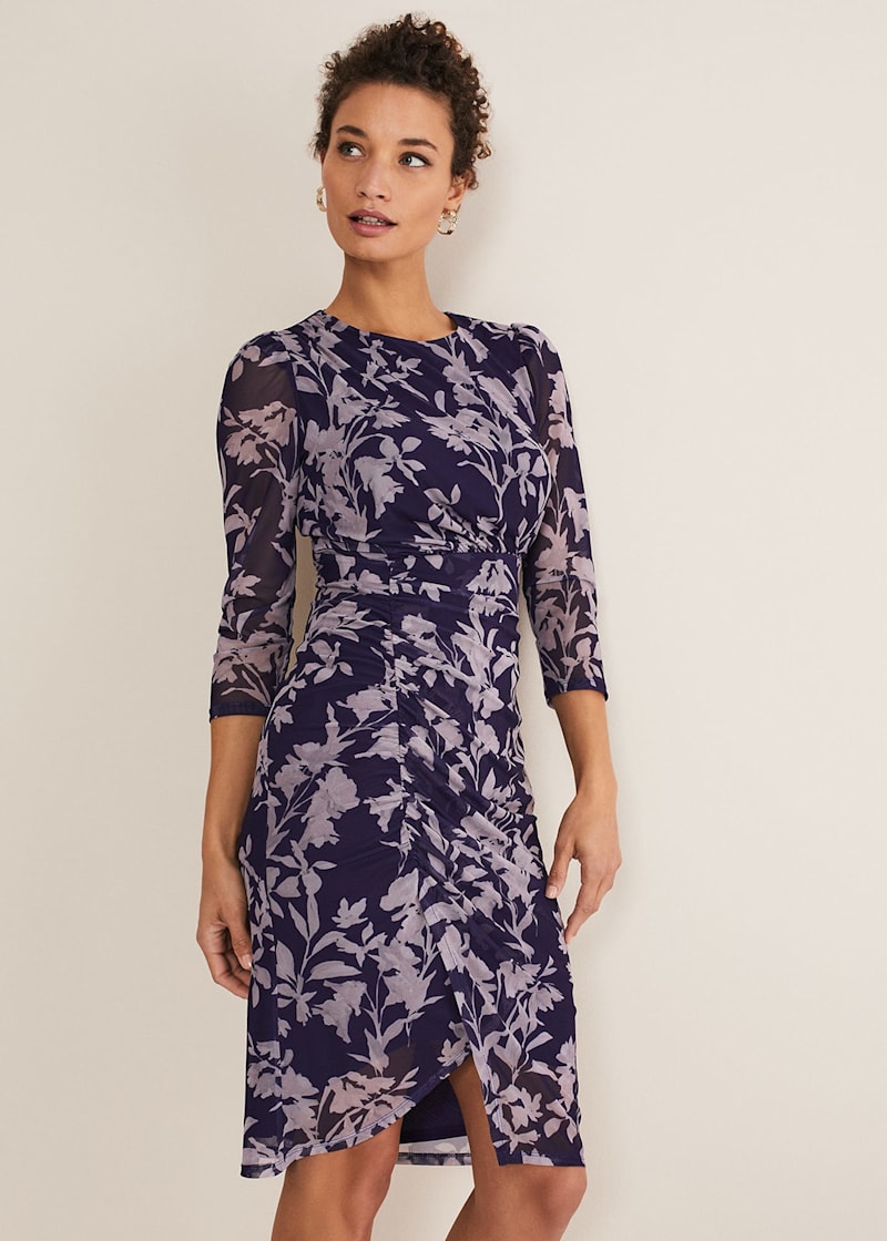 Buy Navy Blue Long Sleeve Ruched Detail Textured Midi Dress from Next  Luxembourg