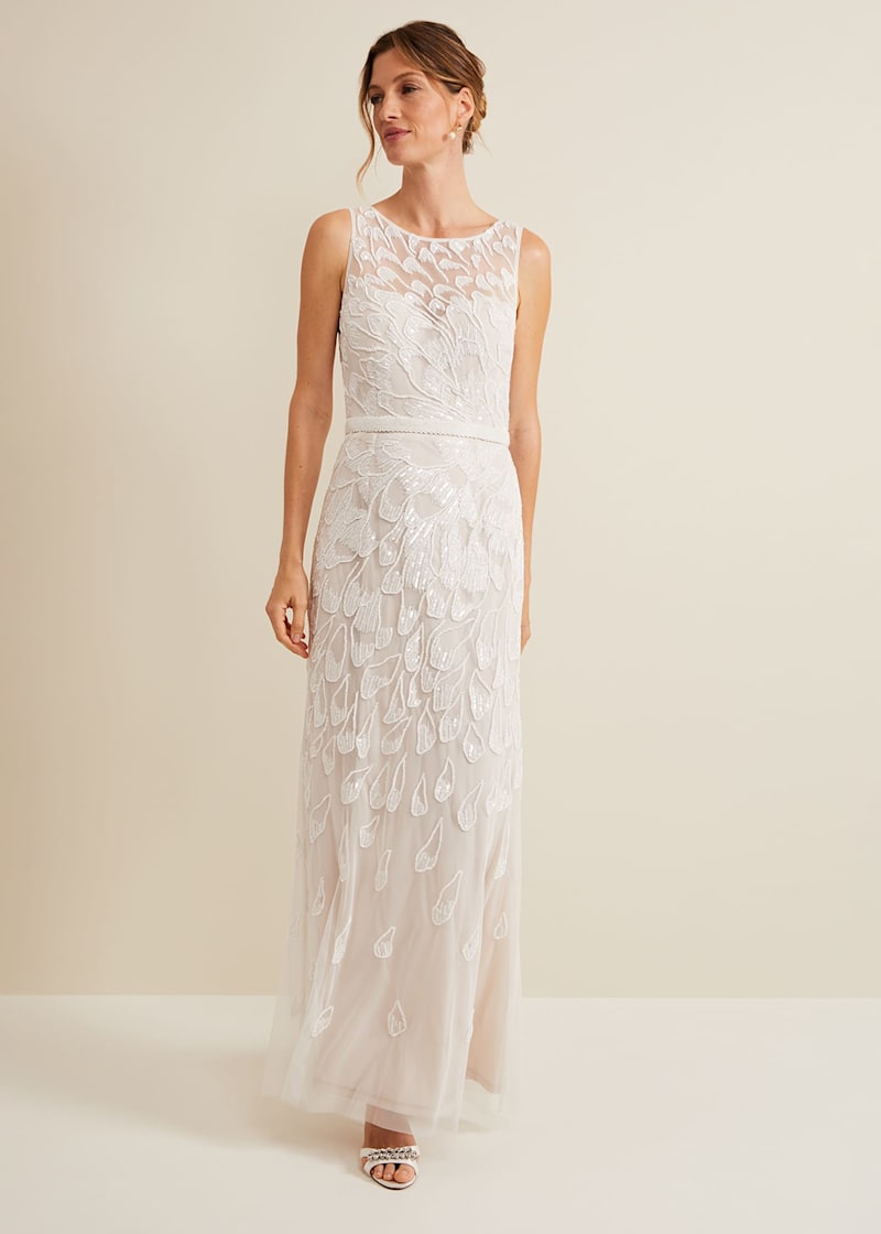 Beaded white evening clearance gown