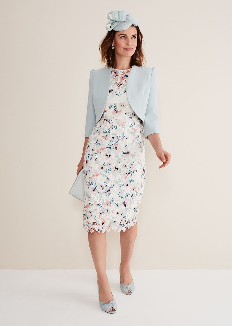 Ivory Floral Lace Dress with Pink Navy Accents Phase Eight