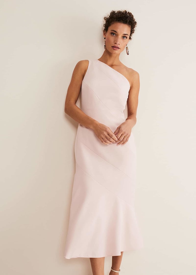 One shoulder tuck detail midi dress hot sale