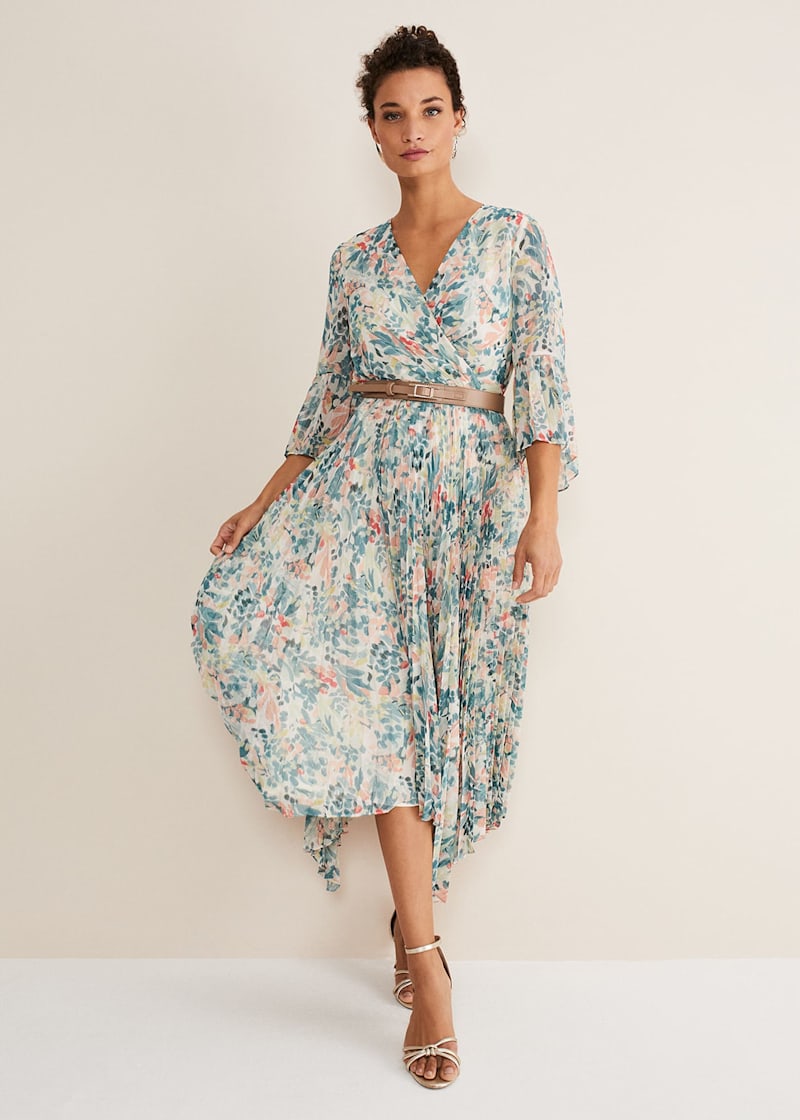 Floral Print Pleated Midi Wrap Dress with Belt | Phase Eight | Phase ...