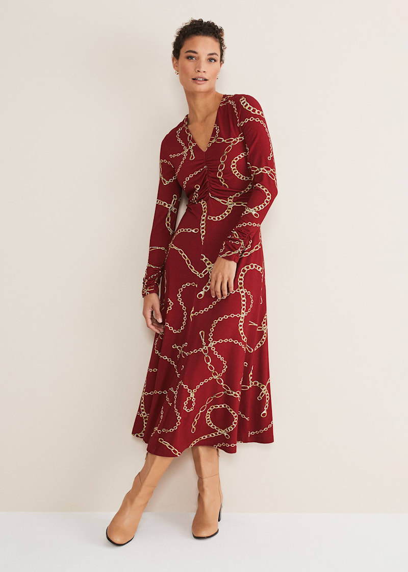 Dark red midi dress discount