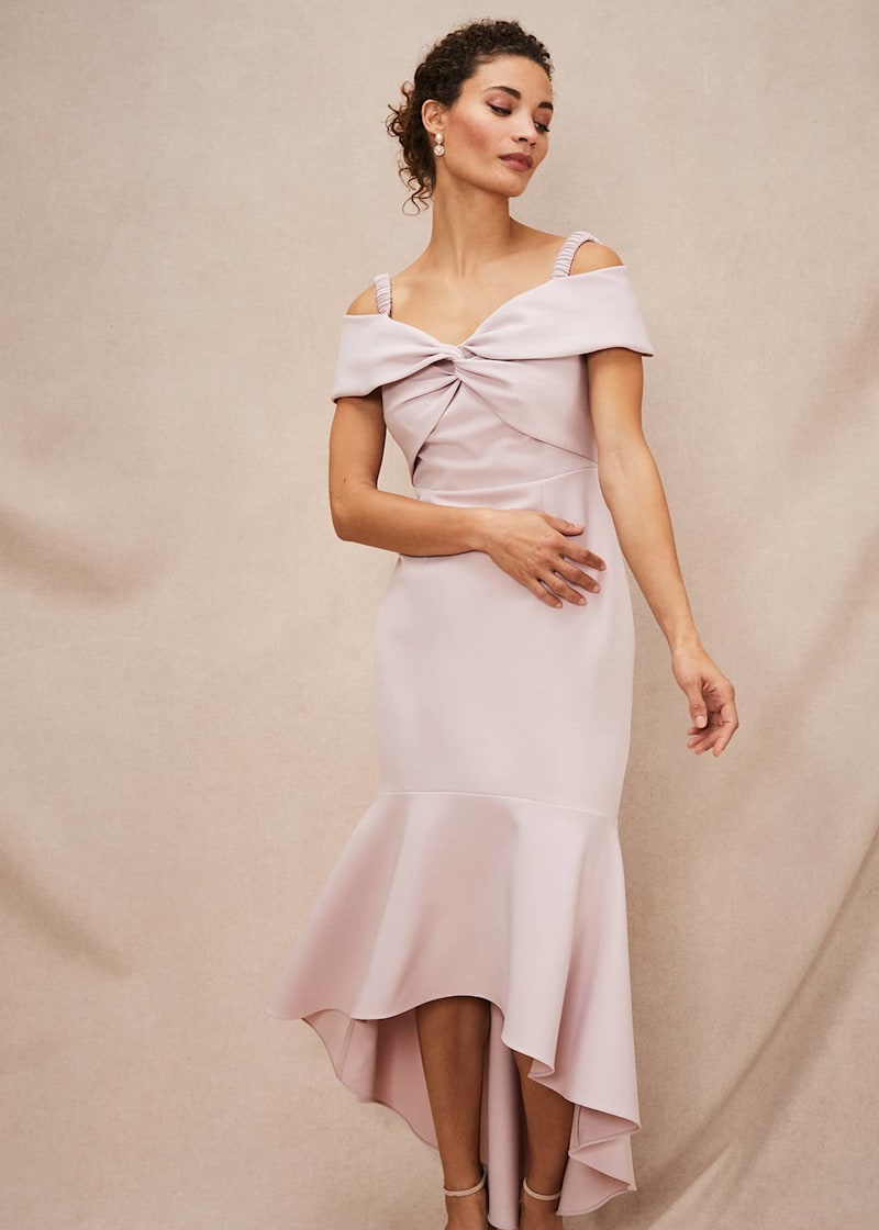Lipsy satin panel bardot fishtail maxi dress top