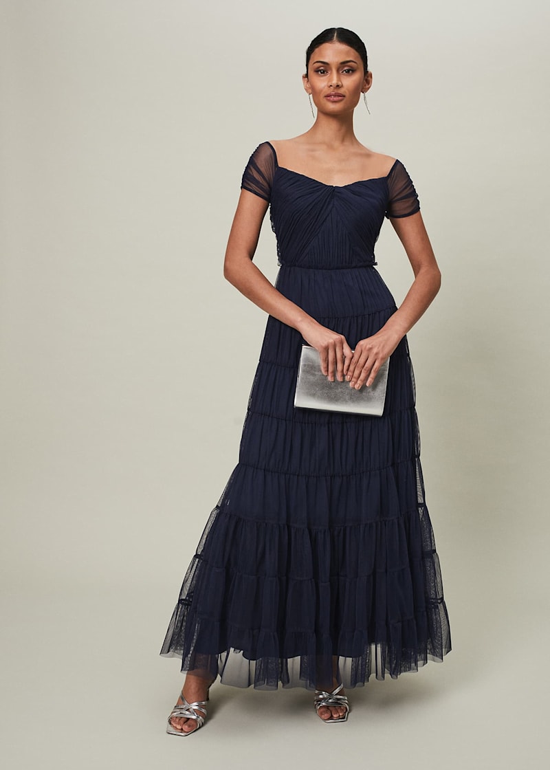 Layla Tulle Maxi Dress, Dark Blue Floral