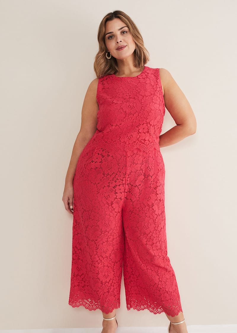 Red lace jumpsuit plus size clearance
