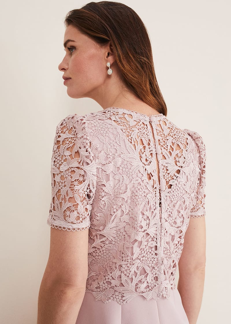Pale Pink Midi Dress with Detachable Lace Overlay Top Phase Eight