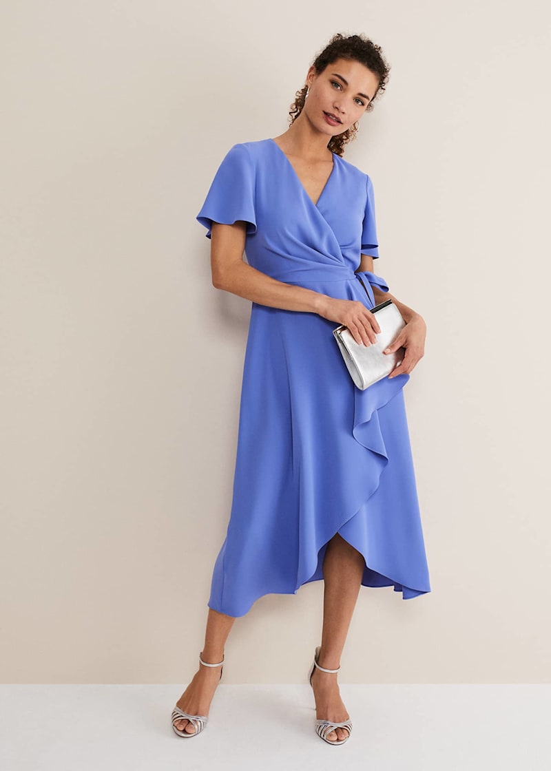 Light blue ruffle wrap dress 2025