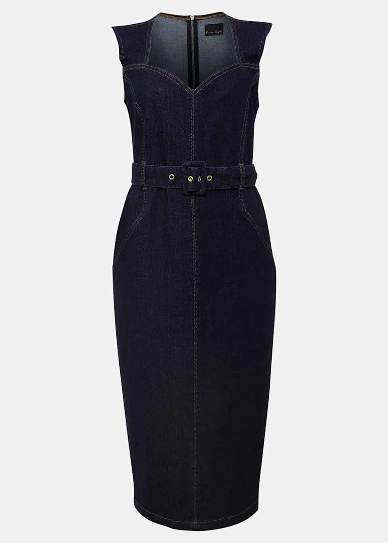 Fitted denim dress uk top