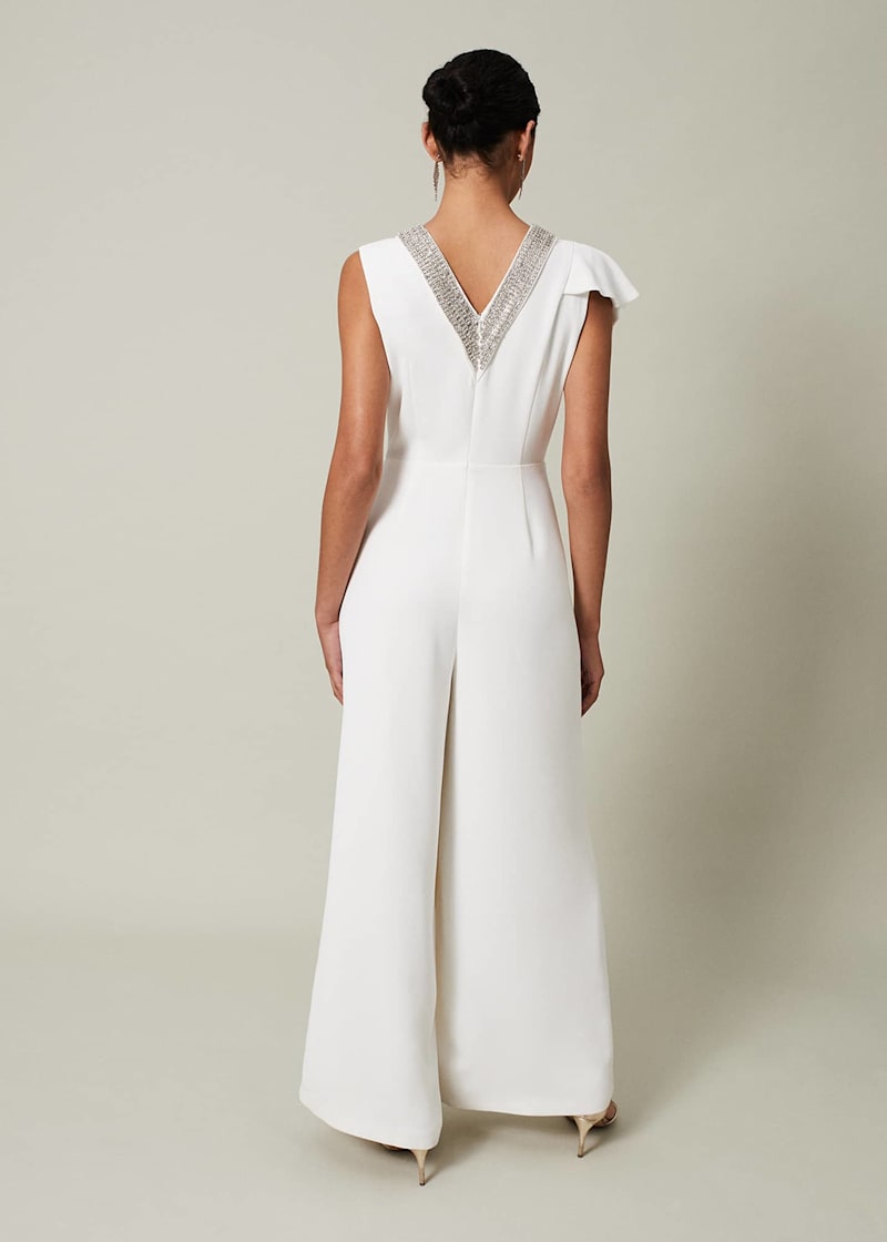 White beaded jumpsuit clearance