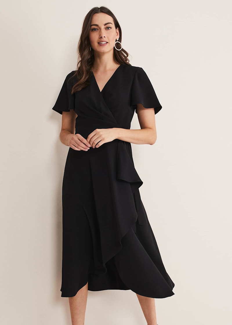 Ruffle wrap sale dress black