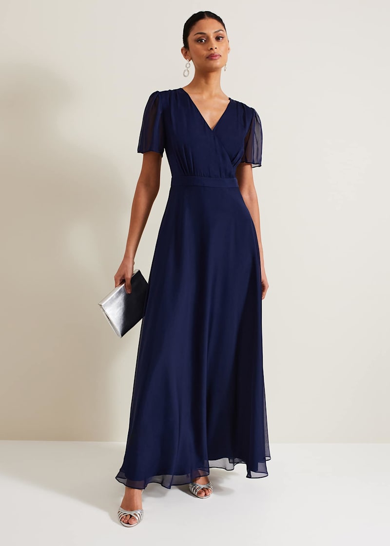 Silk maxi dress with sleeves deals