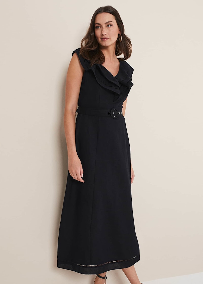 Black broderie midi dress deals