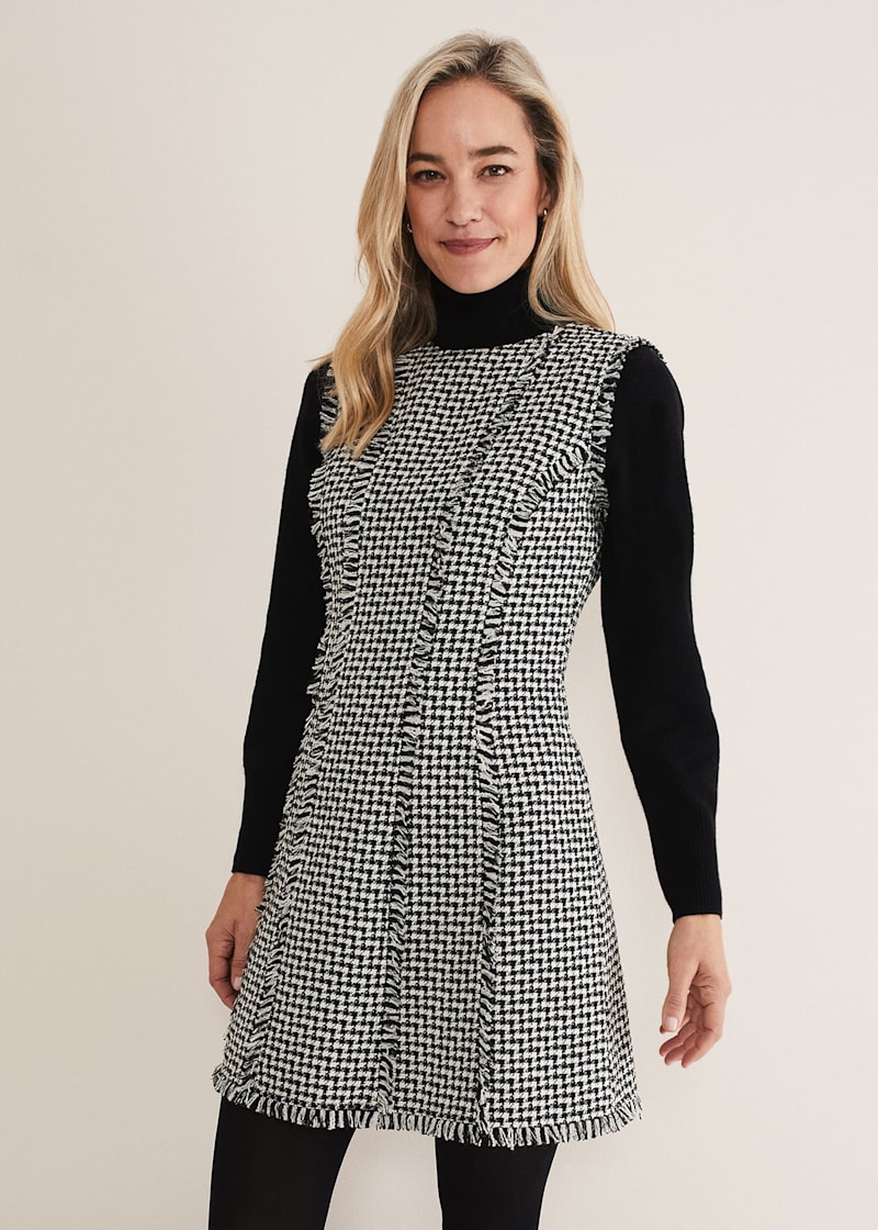 Long sleeve frayed hem mini sale tweed dress