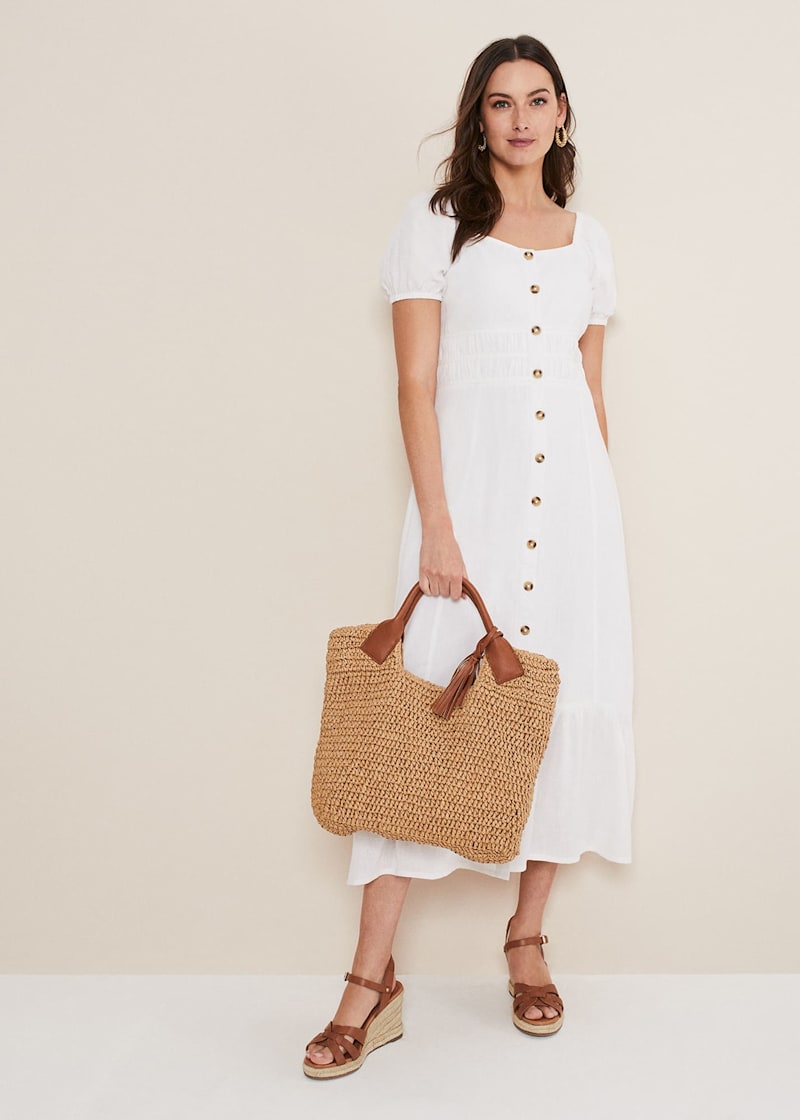Midi white linen dress on sale