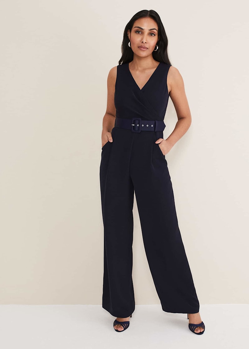 Petite Lissia Navy Wide Leg Jumpsuit | Phase Eight UK