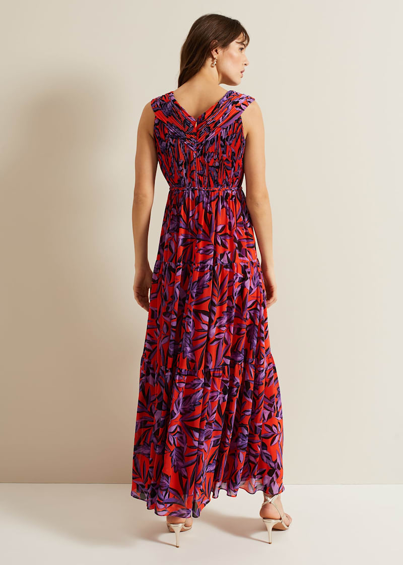 Athena Leaf Print Pleated Maxi Dress | Phase Eight UK