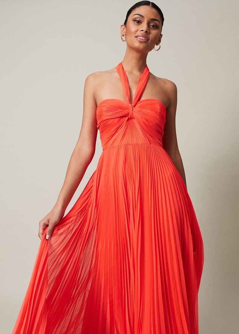 Evangeline Pleated Halterneck Maxi Dress