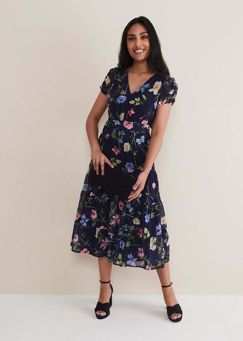 Oasis floral tiered midi dress sale