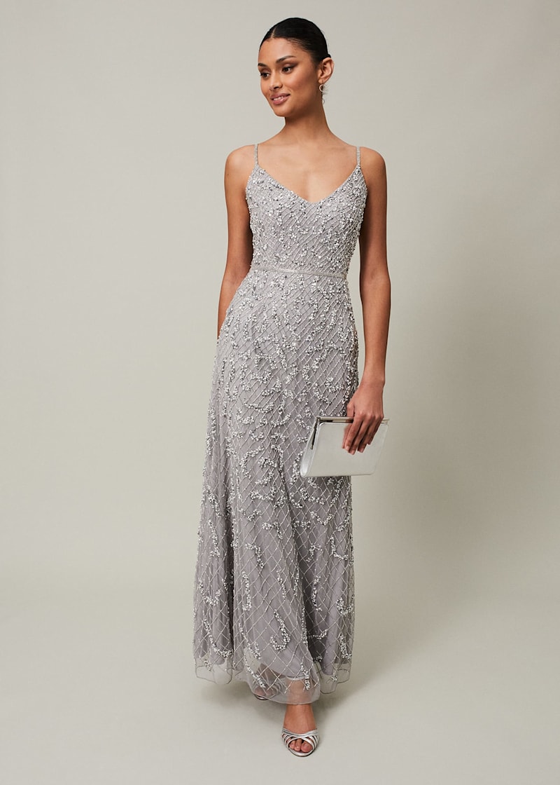 Silver maxi sequin dress hot sale
