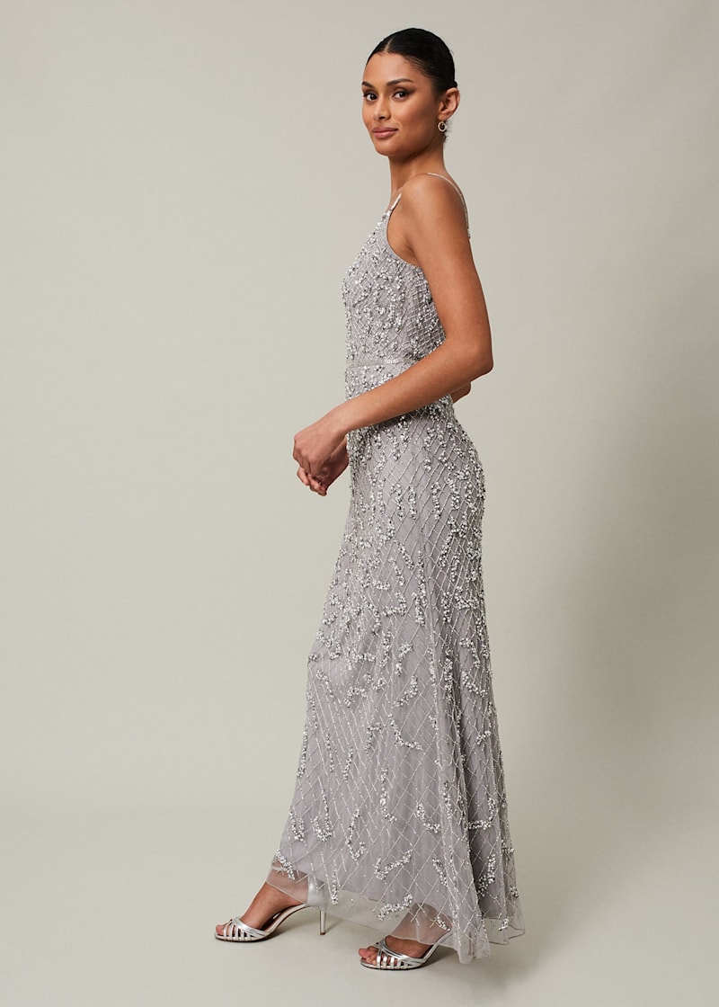 Silver sequin long dress sale