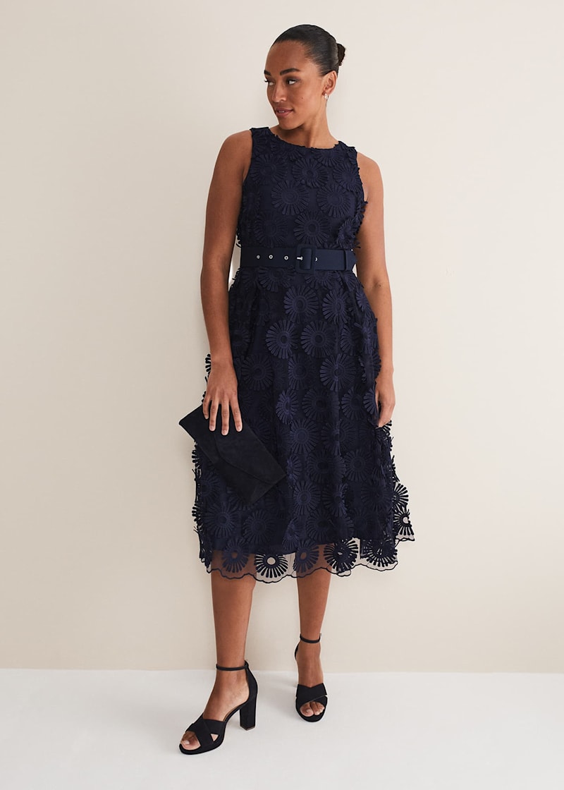 Chi chi london crochet lace skater dress in navy cheap