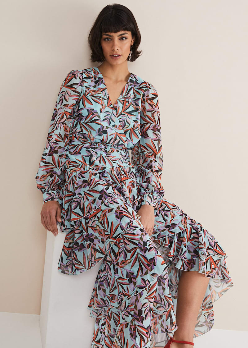 Maxi dress leaf print 2025