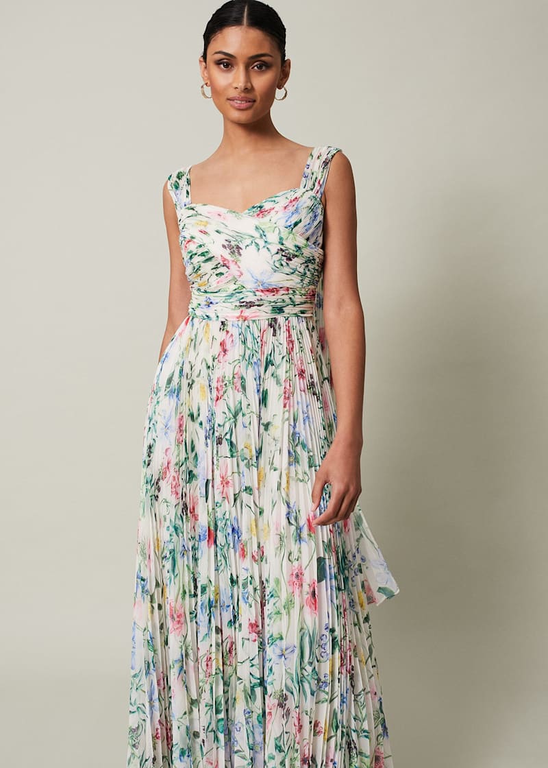 Pleated floral shop chiffon maxi dress