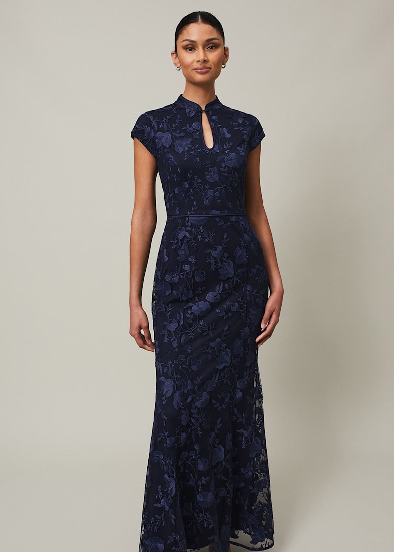 Mandarin collar maxi dress clearance