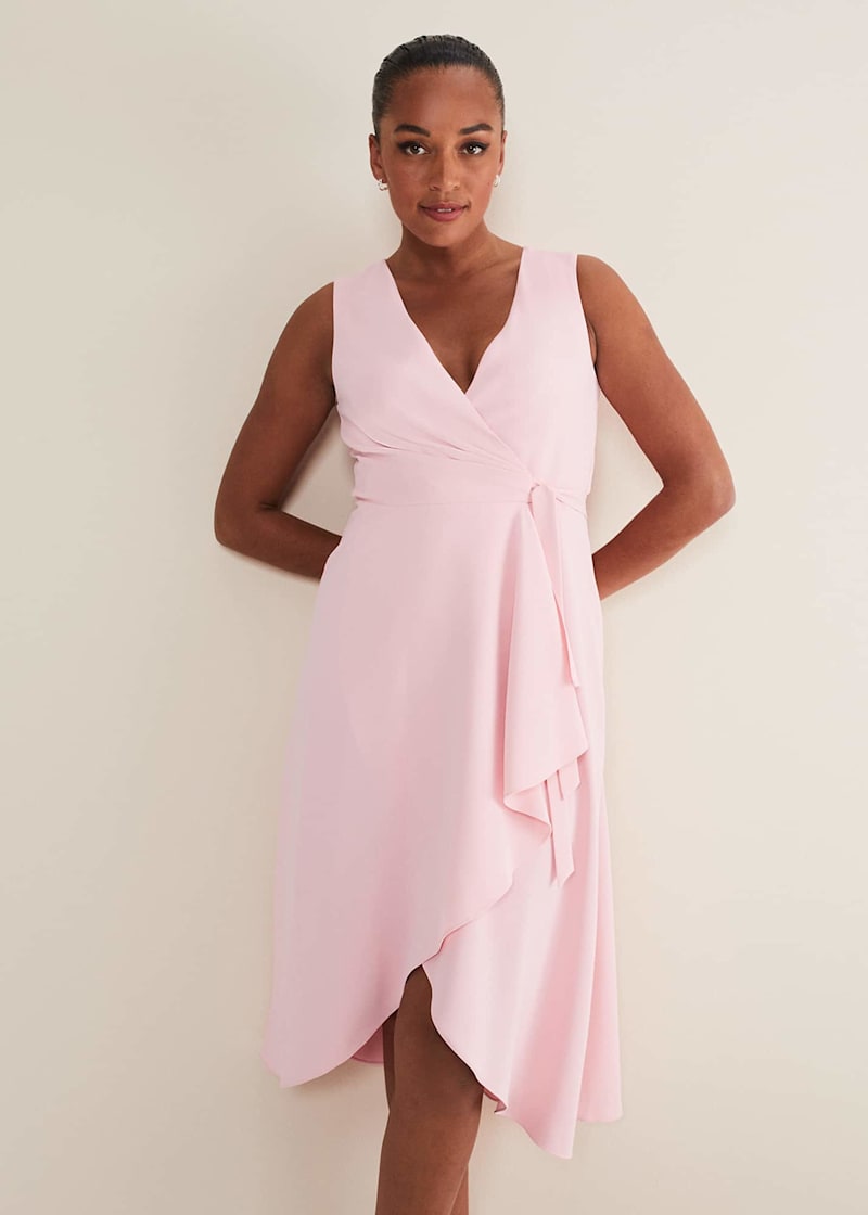 Sleeveless ruffle wrap dress sale