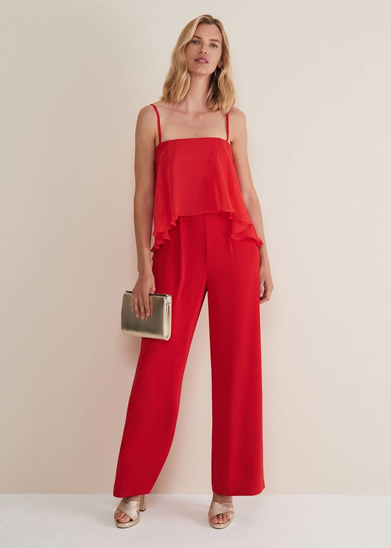 Red wide leg jumpsuit best sale