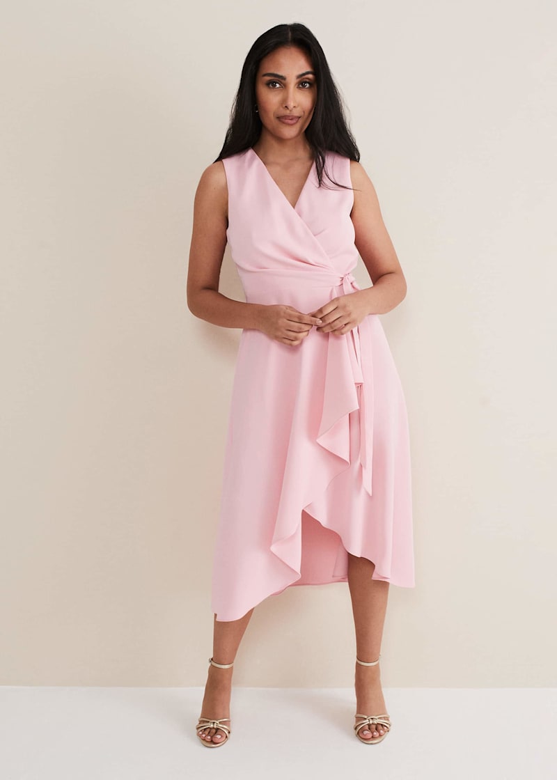 Sleeveless wrap top midi dress