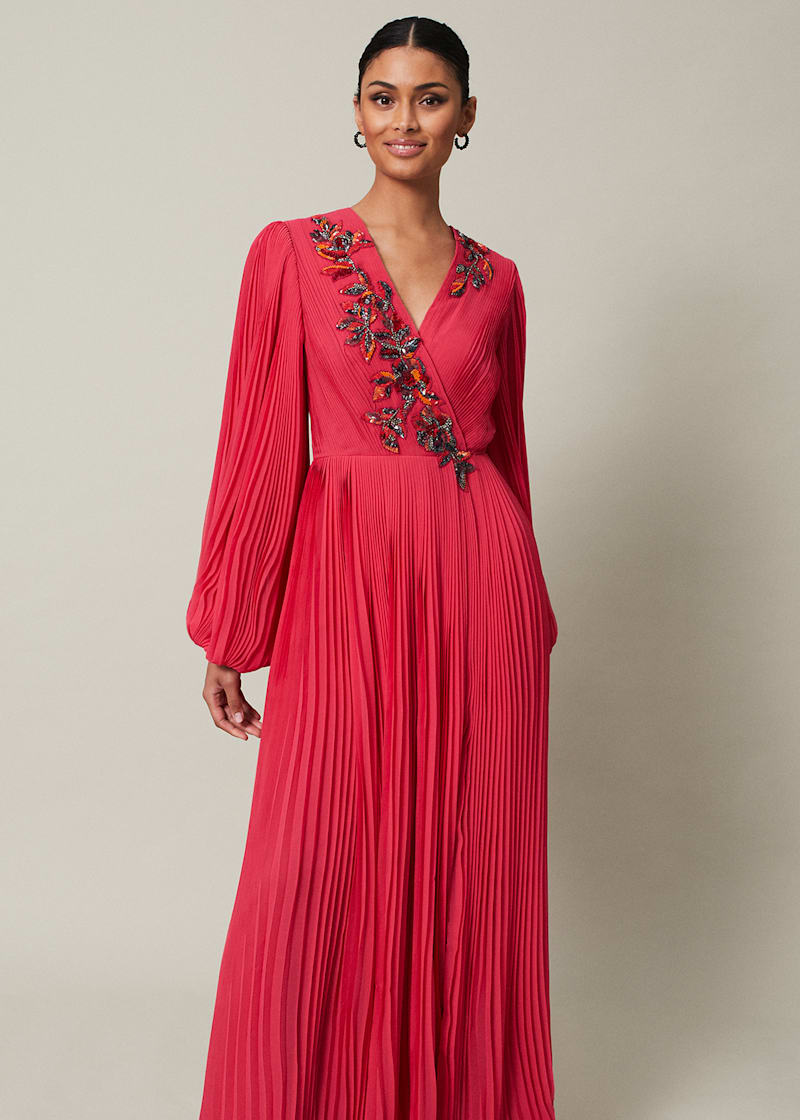 Lillian Pleated Wrap Maxi Dress