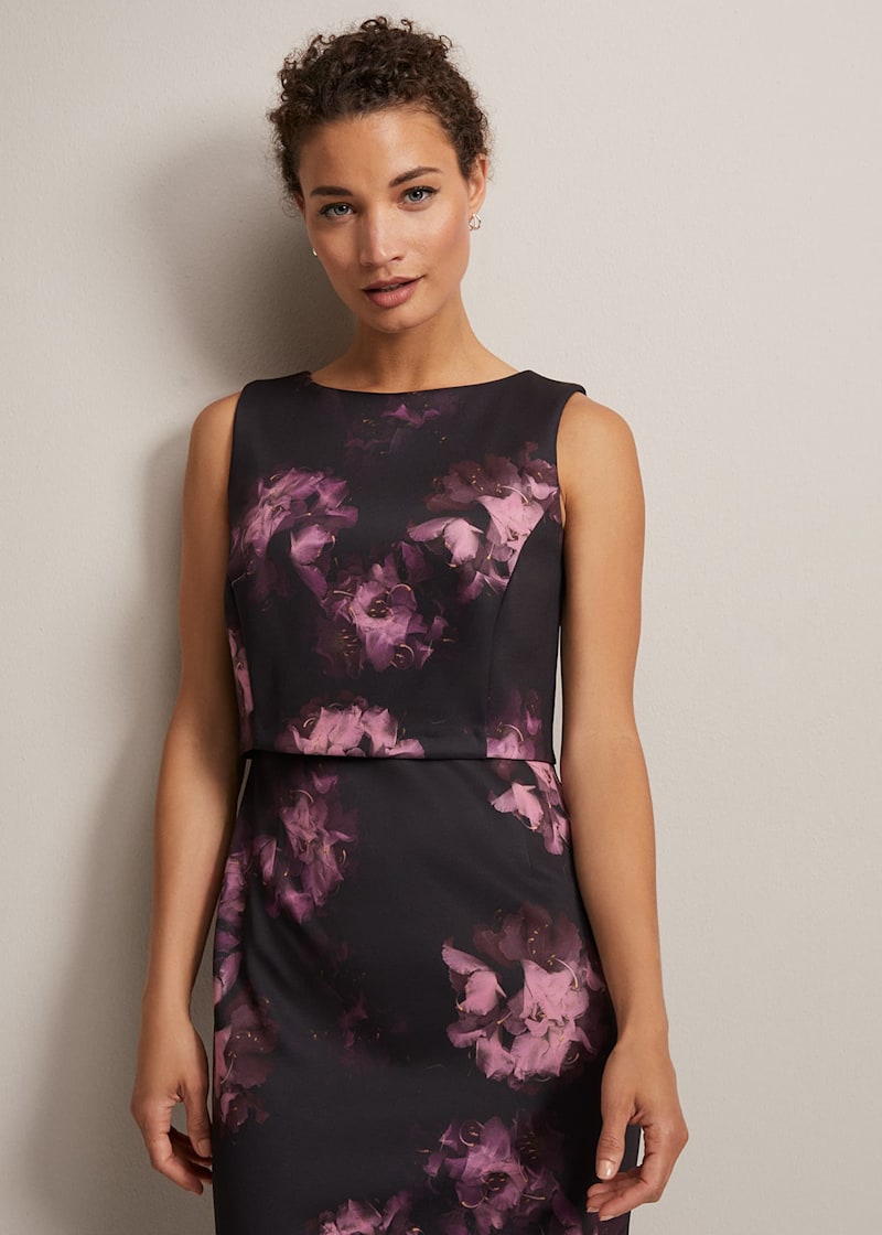 Black and purple floral dress sales