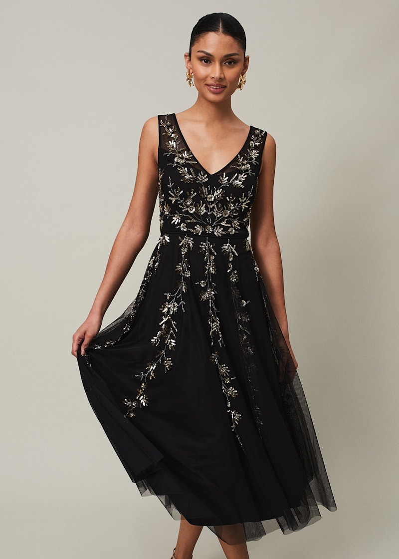Floral embellished midi dress cheap