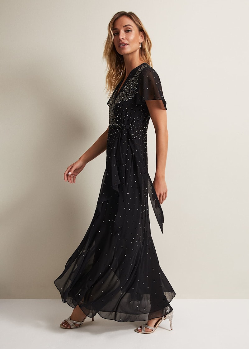 Phase eight black sparkle shirt maxi dress top