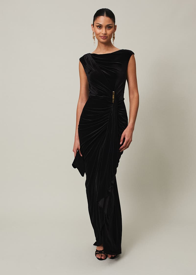 Black Velvet Sleeveless Wrap Maxi Dress Phase Eight