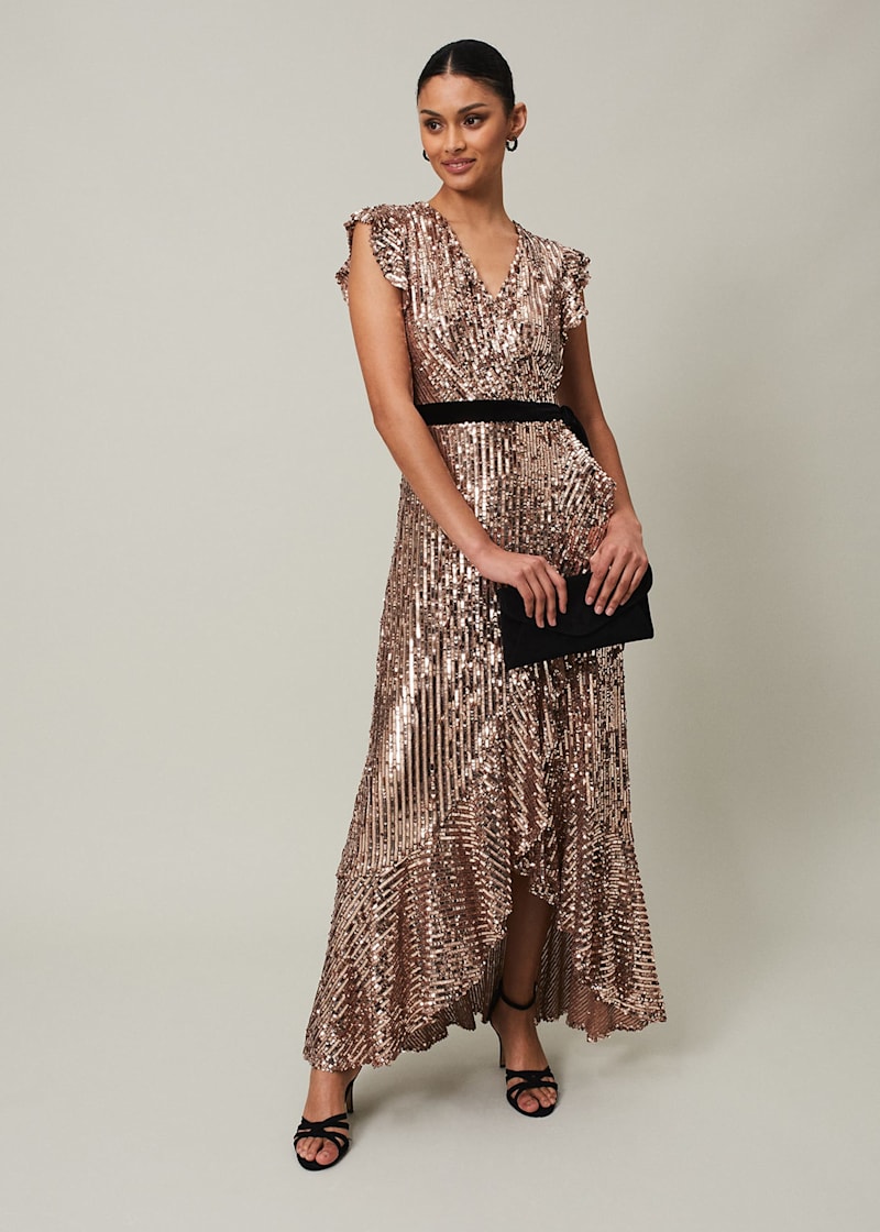 Rose gold sequin maxi dress sales