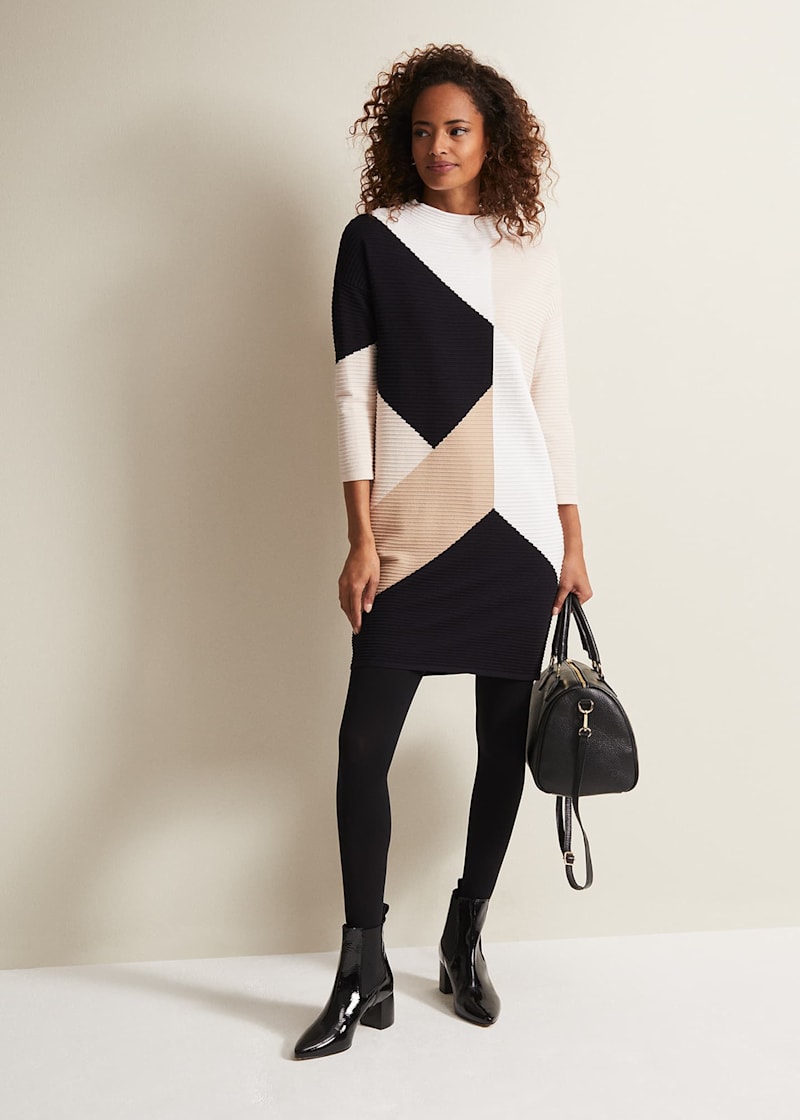Black White Ripple Textured Long Sleeve Dress Phase Eight