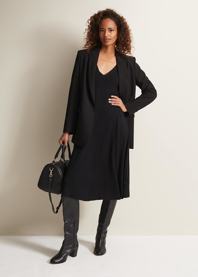 Long black wool dress sale