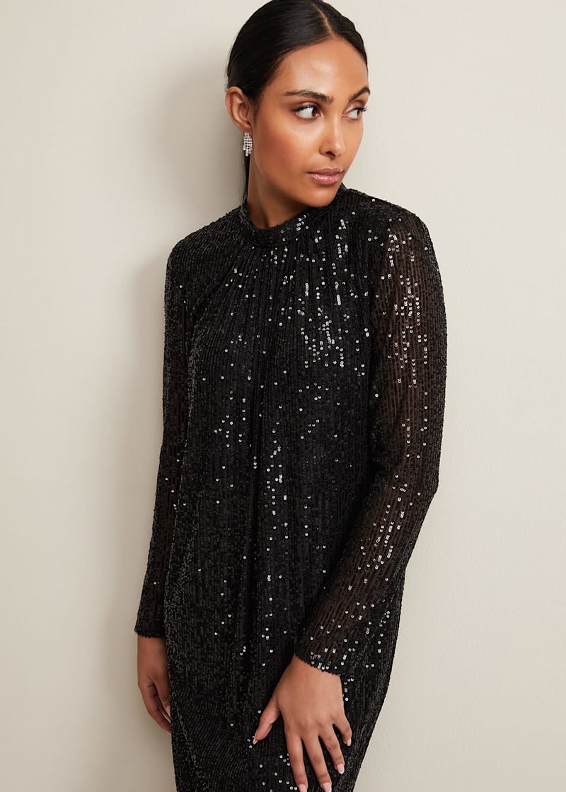 Petite Cindy Black Sequin Midi Dress | Phase Eight UK