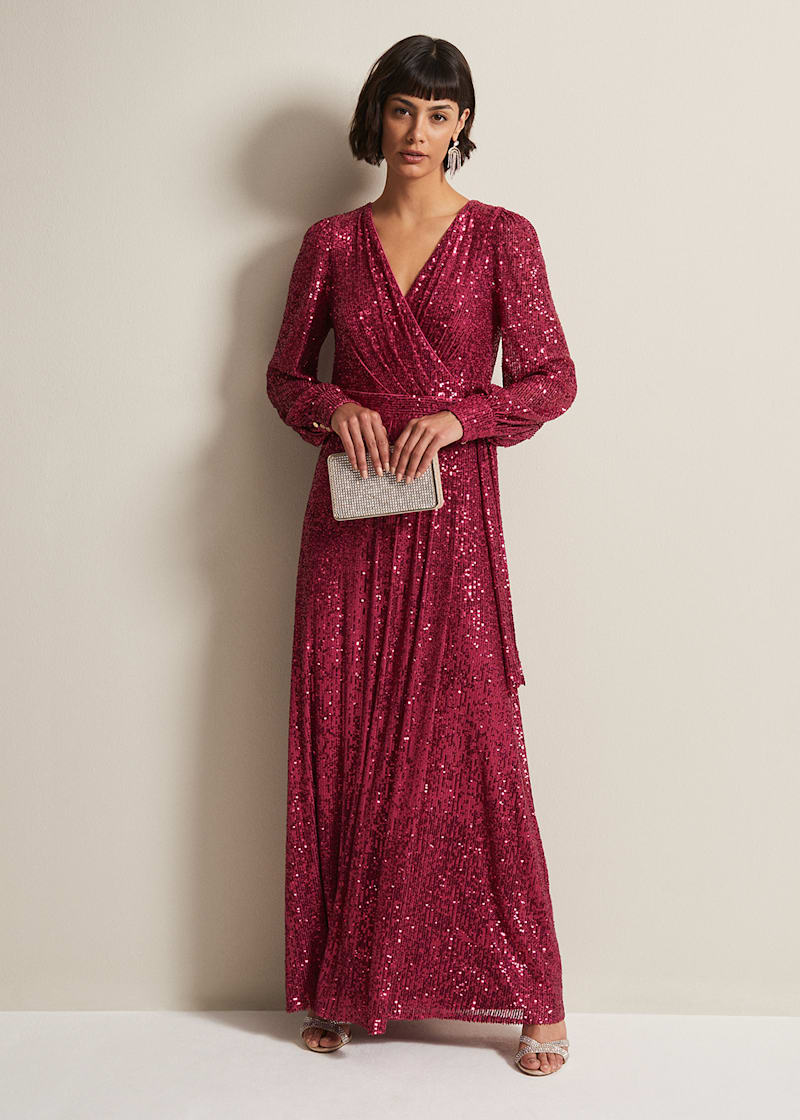 Pink sequin maxi dress hot sale
