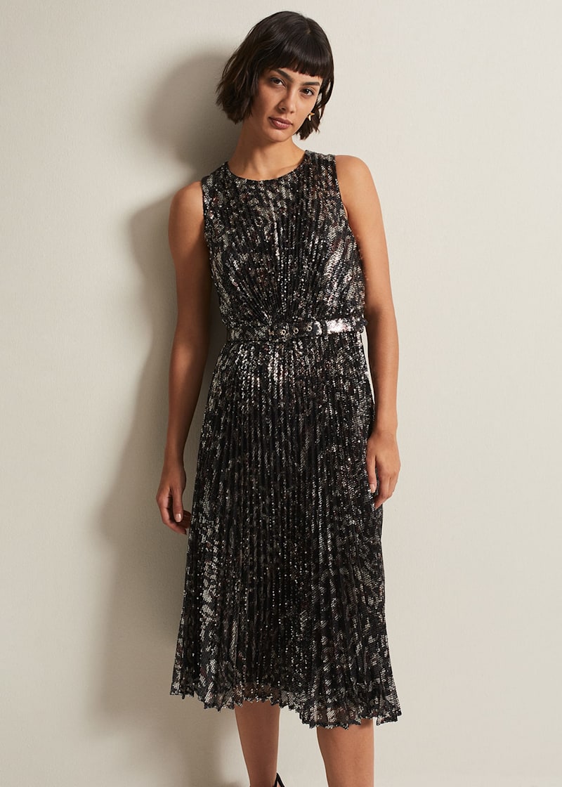 Leopard pleated hot sale dress